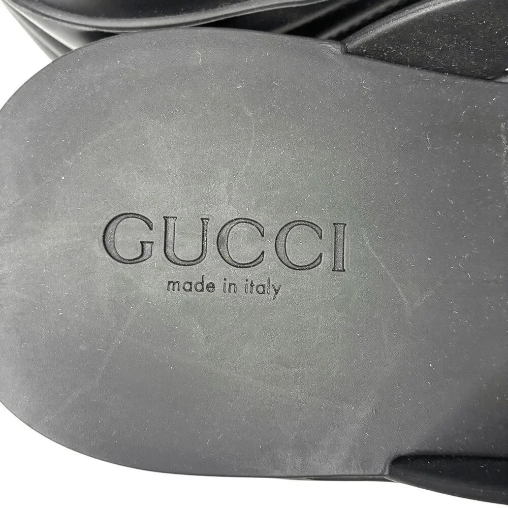 Gucci Rubber Chevron Logo Platform Thong Sandals Black Size 37 Box & Dust Bag - Picture 11 of 13